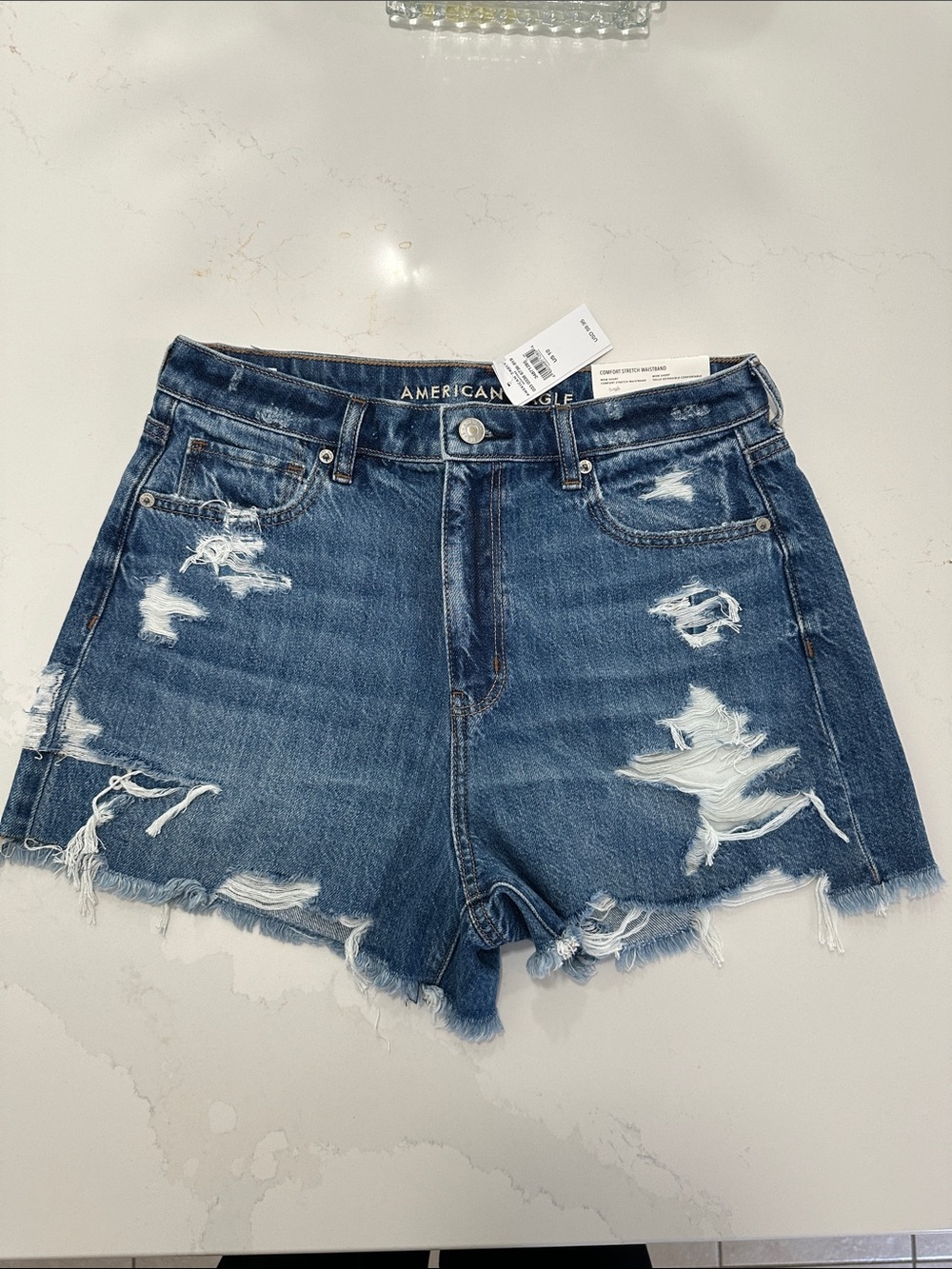 NWT American Eagle Outfitters Distressed Blue Denim Mom Shorts Sz 10/30w